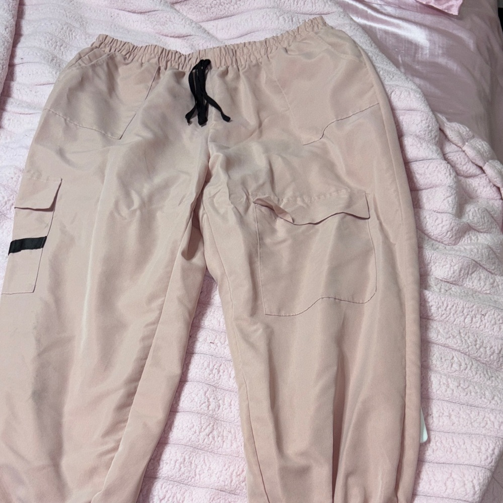SHEIN Pink Cargo Pants with Black Drawstring